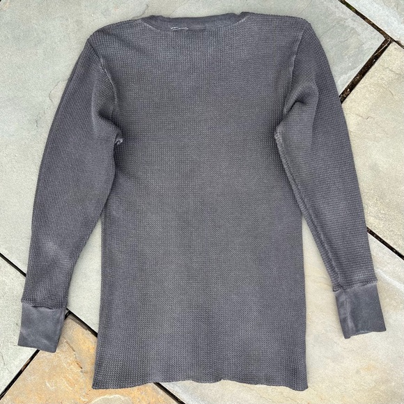 Vintage 90s Overdyed Black Grey Reworked Waffle Knit Thermal - Picture 2 of 4